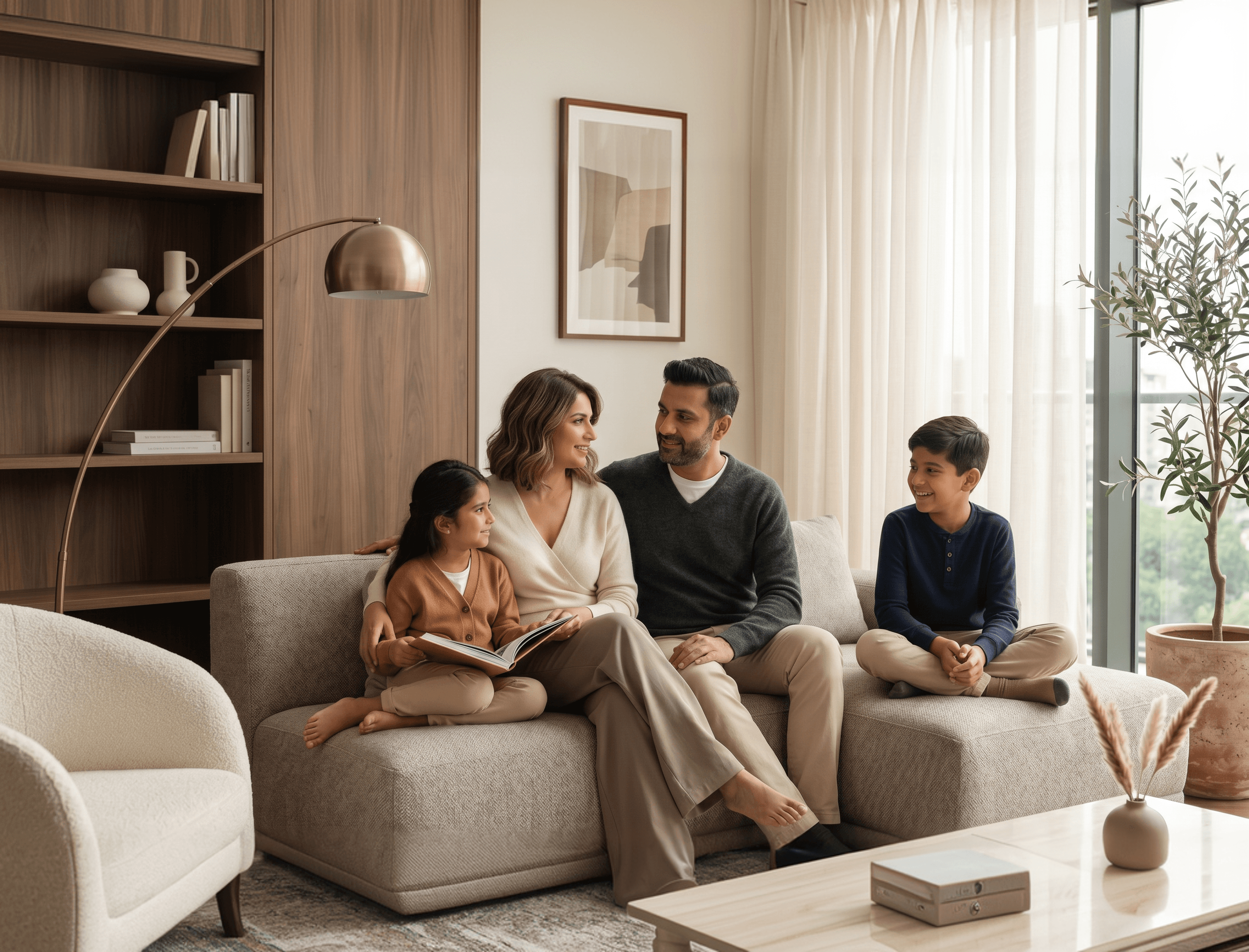 A family relaxing in an Oriom Realty home
